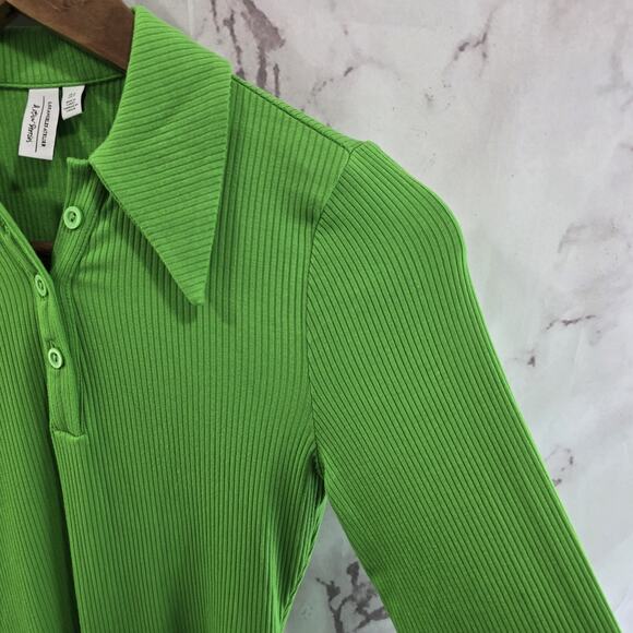 & Other Stories Bodysuit Womens Small Green Ribbed Bikini Snap Neon Lime - Picture 10 of 11